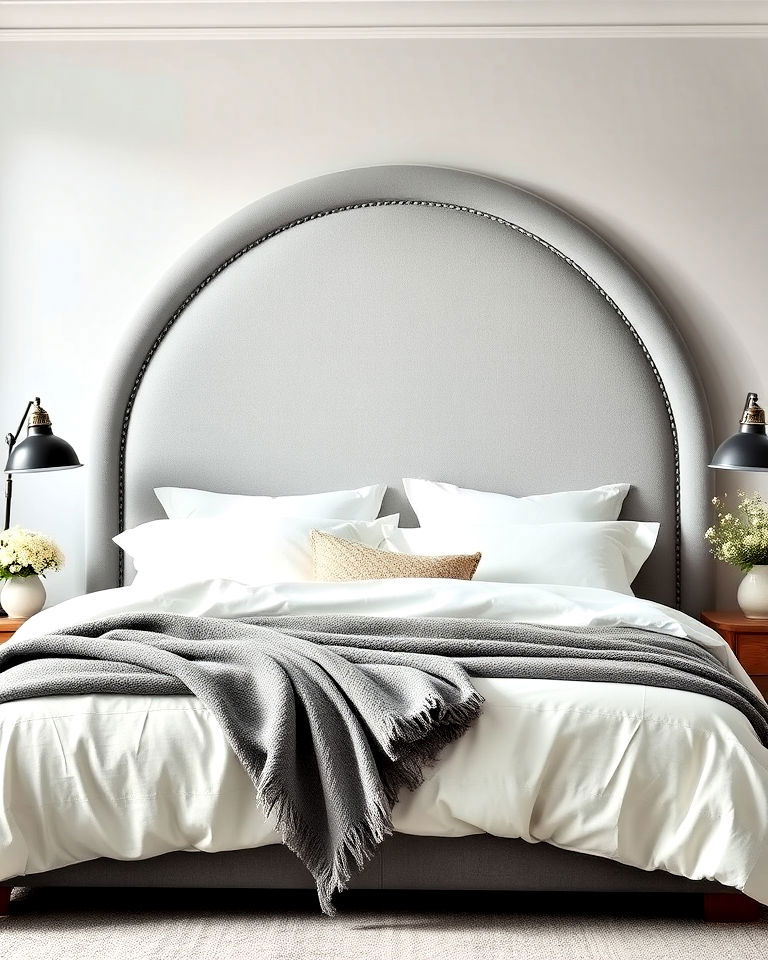 arched grey headboard design - 25 Grey Headboard Bedroom Ideas