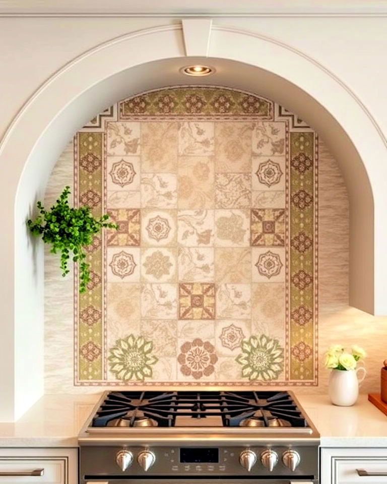 arched stove alcove with tile accents - 20 Kitchen Stove Alcove Ideas