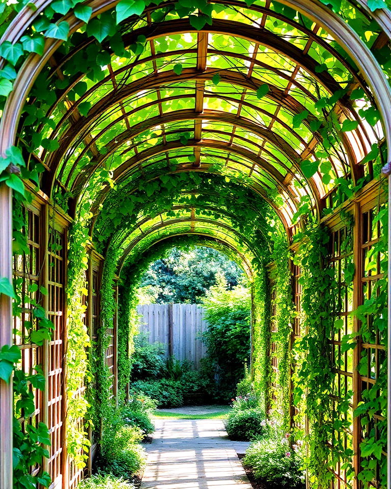 arched trellises with vines for garden shade - 20 Garden Shade Ideas