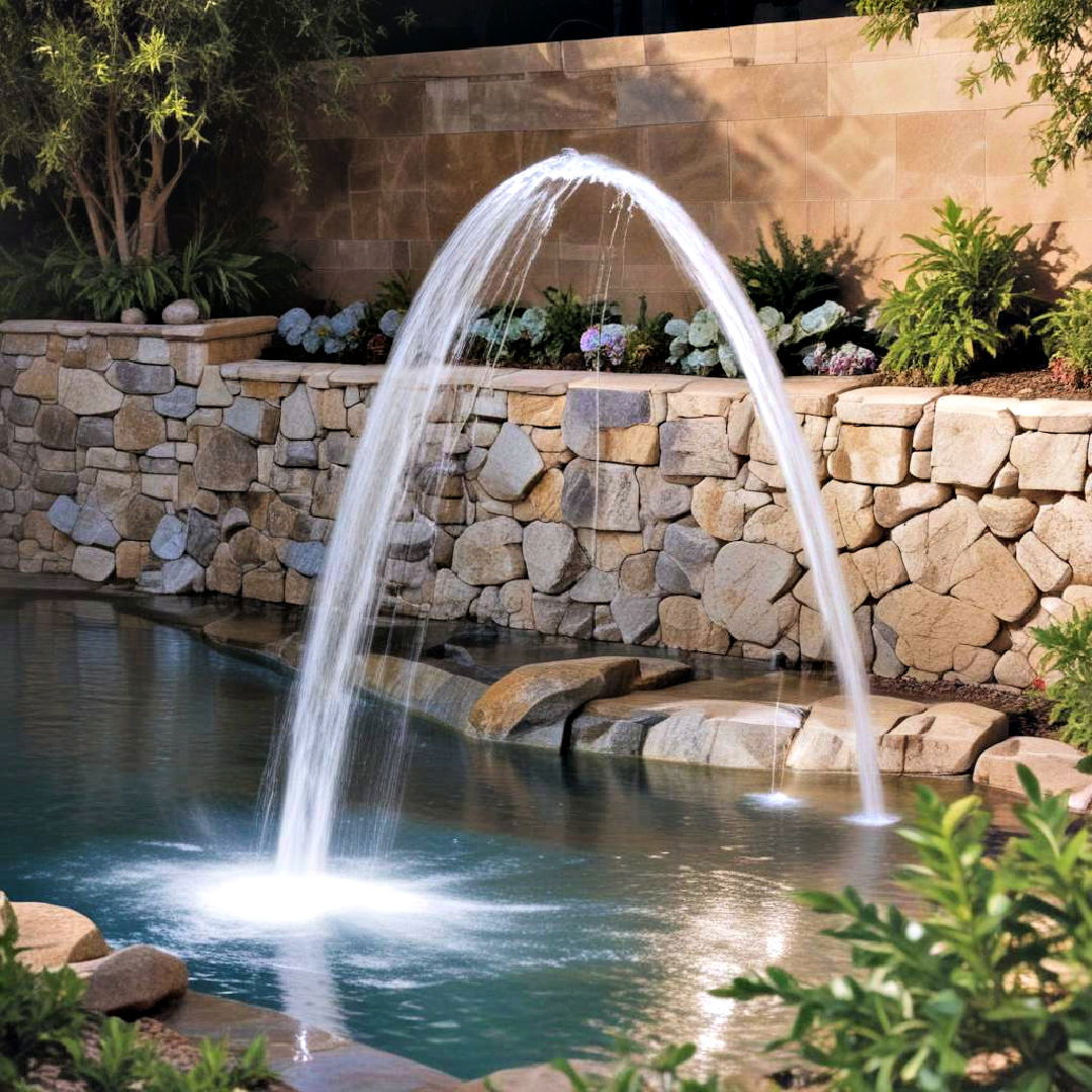 arching jet for pool fountain - 15 Pool Fountain Ideas