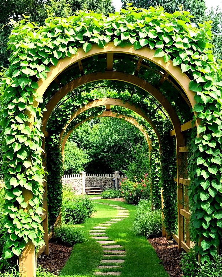 arching vine covered arbor design - 40 Garden Arbor Ideas