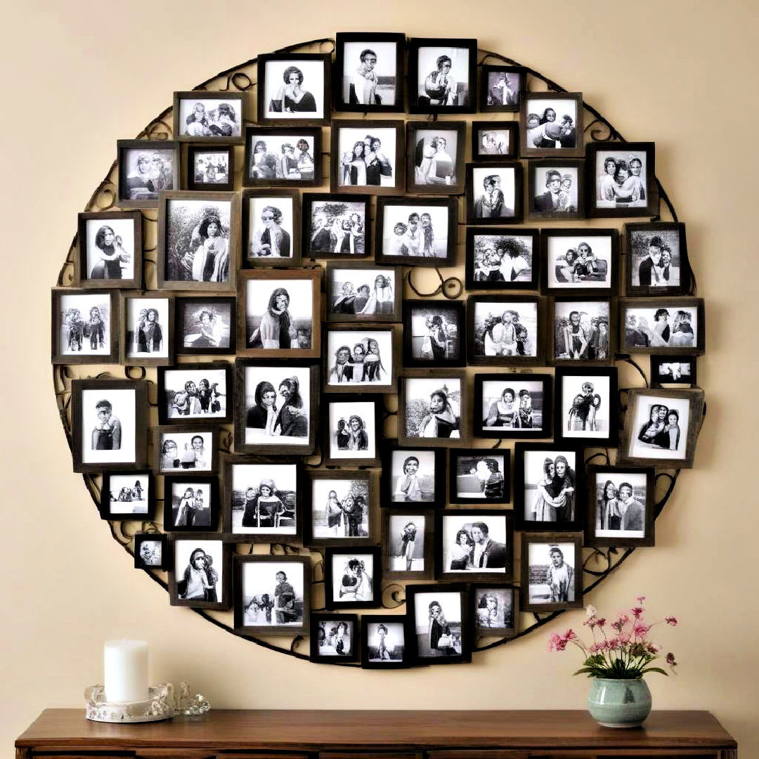 arranges photos in a round shape - 40 Photo Wall Ideas