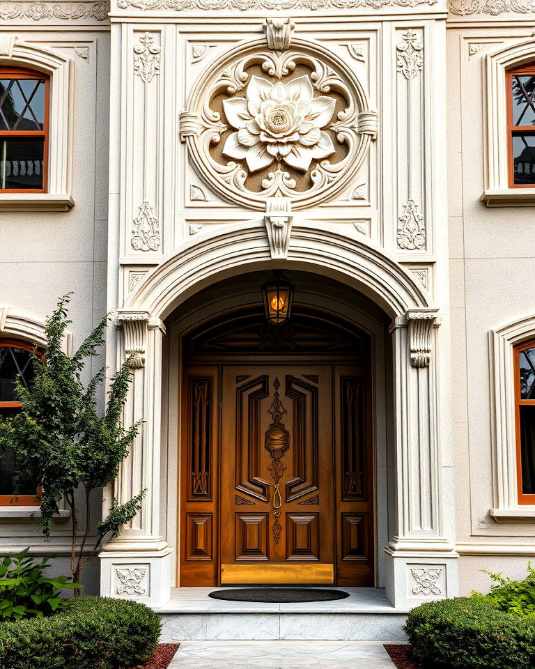 art deco exterior with decorative moldings and relief - 15 Art Deco House Exterior Ideas