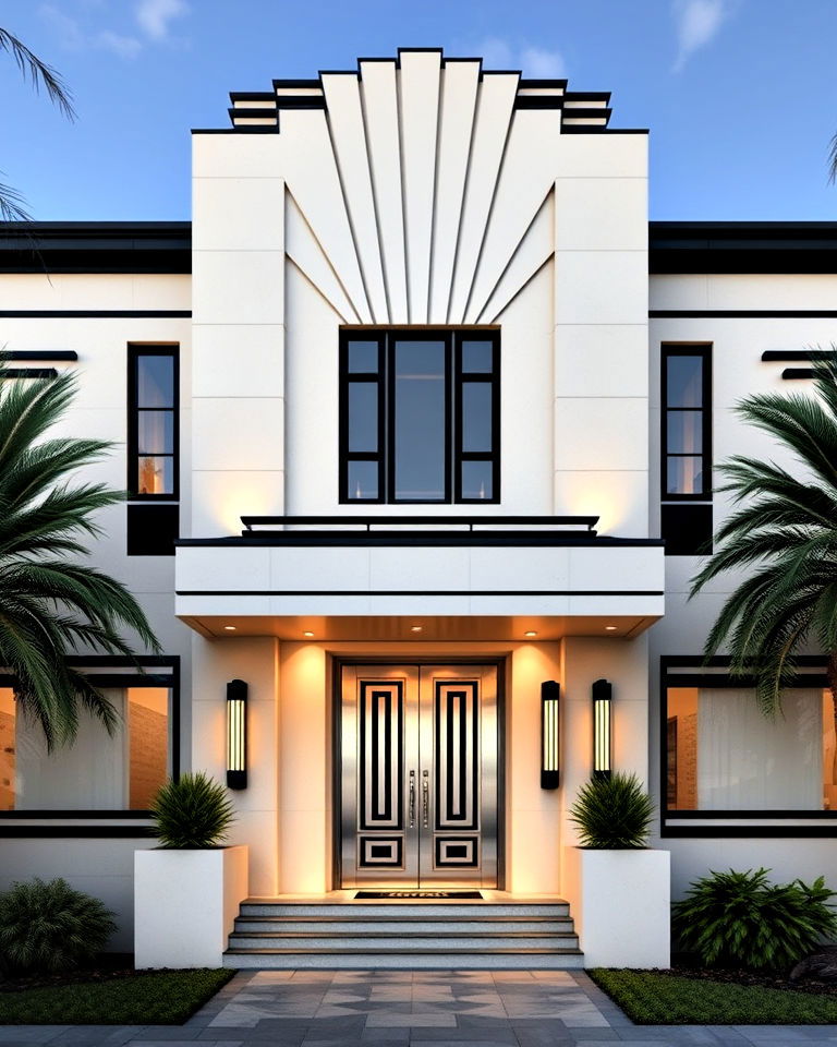art deco geometric facades with bold lines - 15 Art Deco House Exterior Ideas