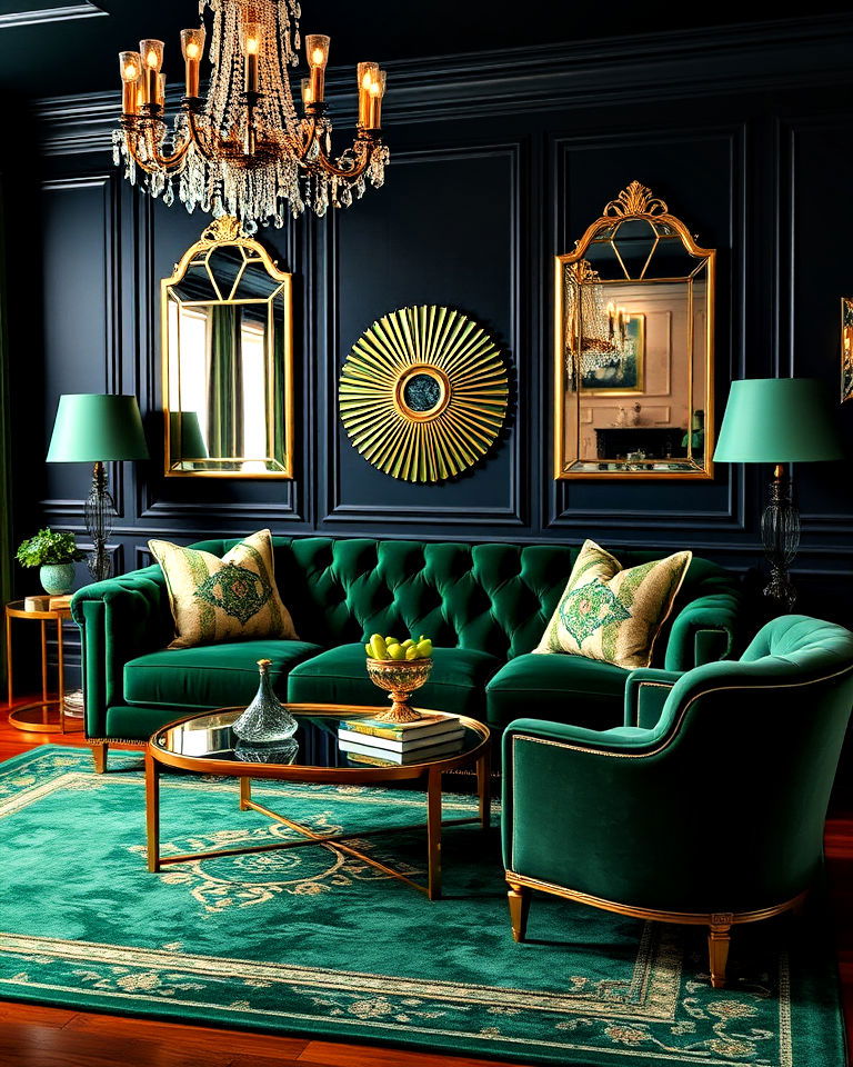 art deco glamour for blue and green living room - 20 Blue and Green Living Room Ideas