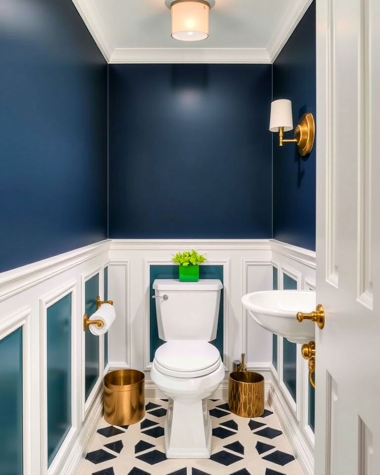 art deco inspired look with geometric wainscoting - 25 Powder Room Wainscoting Ideas
