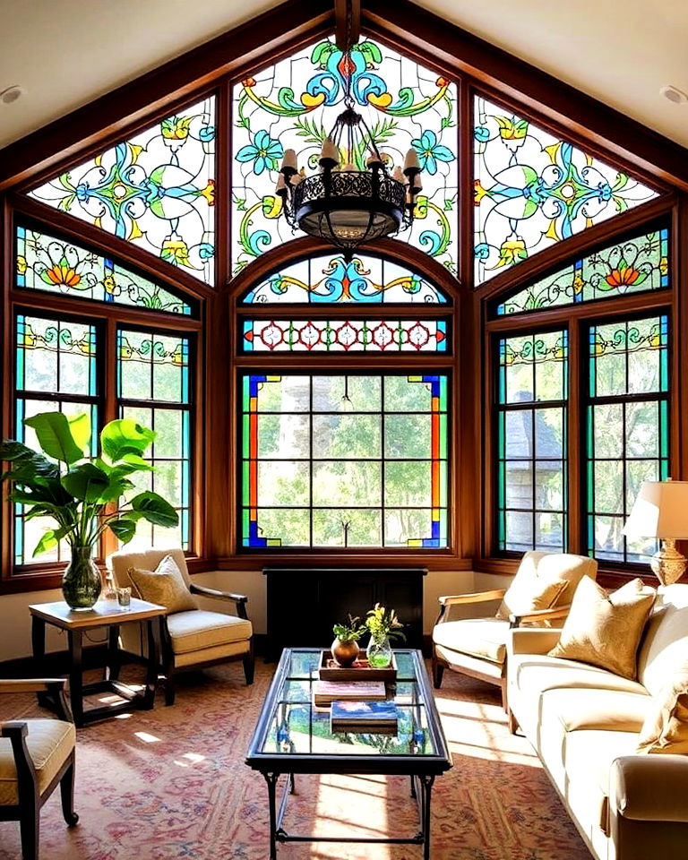 art glass windows for craftsman living room - 30 Craftsman Living Room Ideas