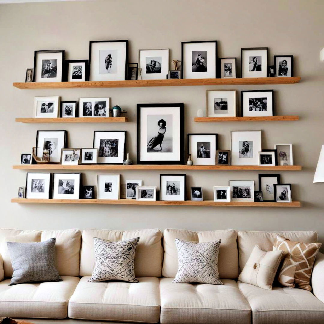 art ledges gallery wall - 40 Living Room Ideas