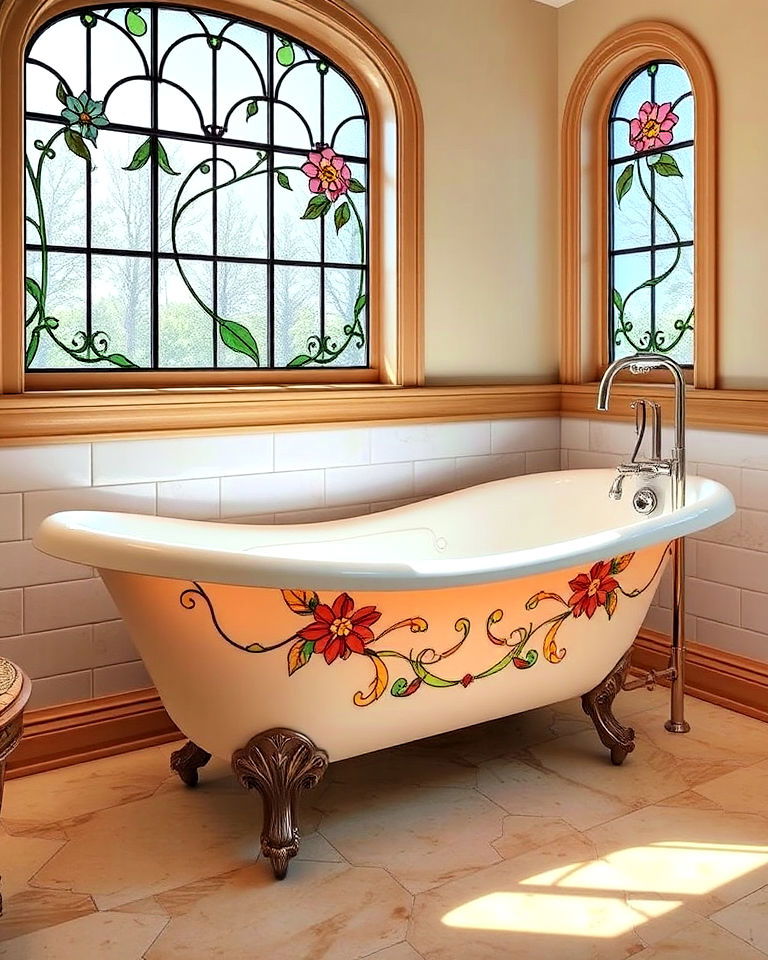 art nouveau style stained glass bathtub design - 20 Stained Glass Bathtub Ideas