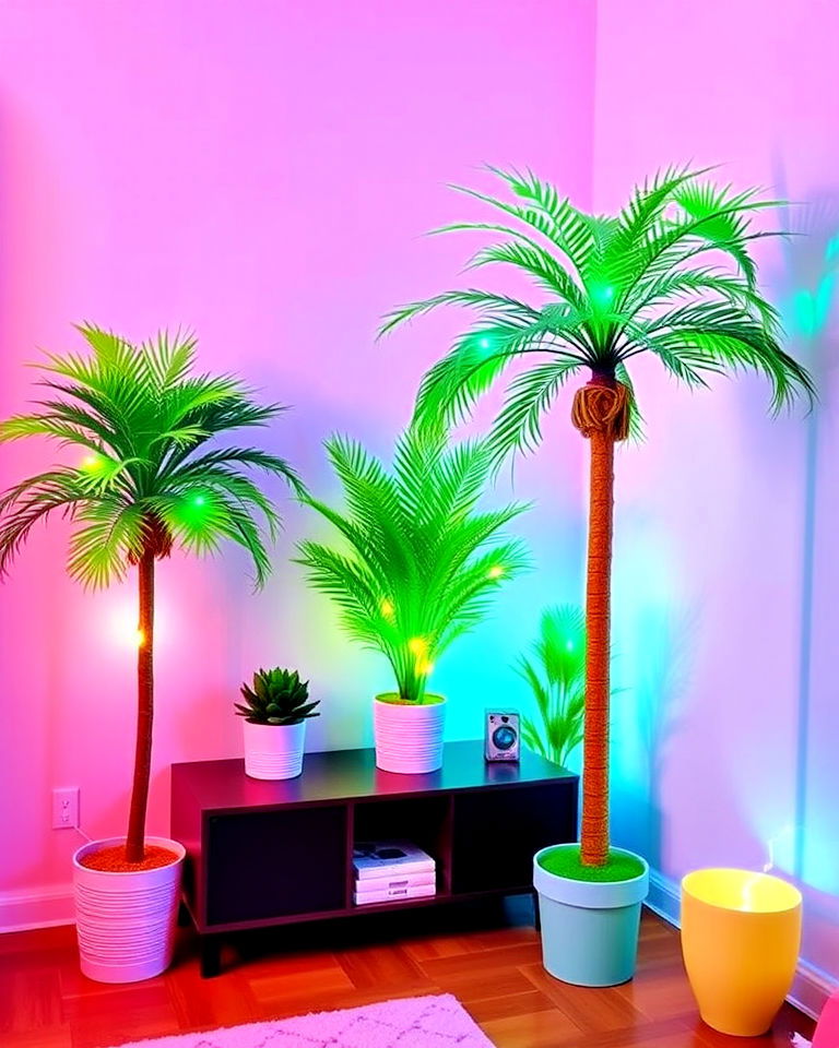 artificial palm trees for vaporwave room - 20 Vaporwave Room Ideas