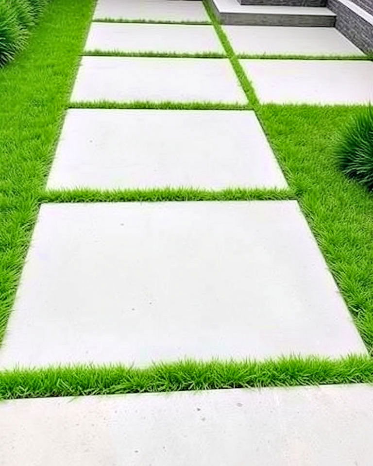 artificial turf edging with concrete slabs - 30 Stepping Stone Walkway Ideas