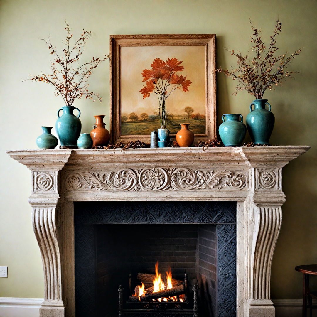 artisanal ceramic mantel decor - 40 Mantel Decor Ideas