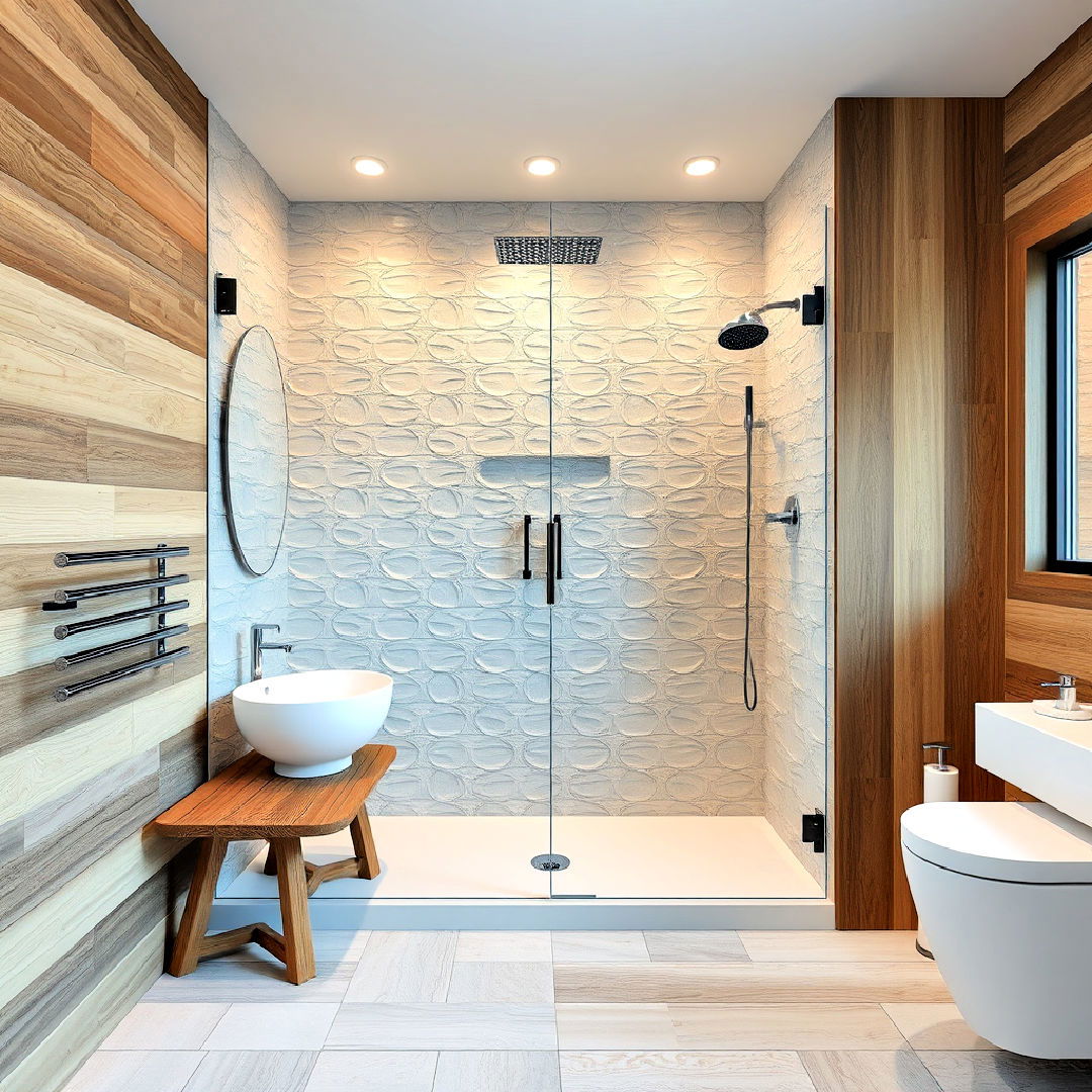 artistic 3d textured tiles - 30 Walk-in Shower Tile Ideas