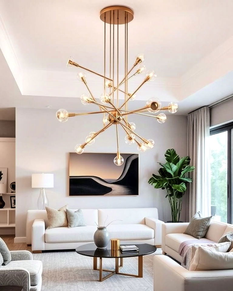 artistic abstract chandelier - 30 Living Room Chandelier Ideas