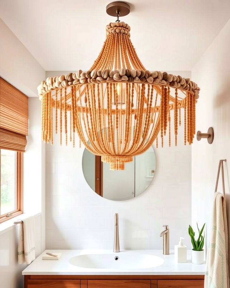 artistic bohemian beaded chandelier - 20 Bathroom Chandelier Ideas