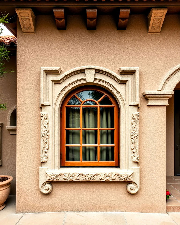 artistic carved stone details for exterior - 25 Spanish Bungalow Exterior Ideas