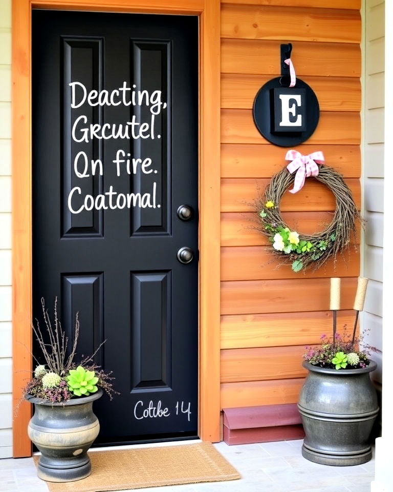 artistic chalkboard style door - 25 Cottage Front Door Ideas