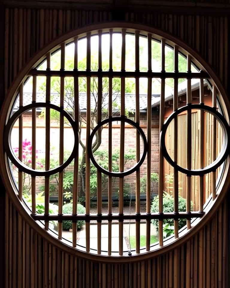 artistic circular window fence - 40 Japanese Fence Ideas
