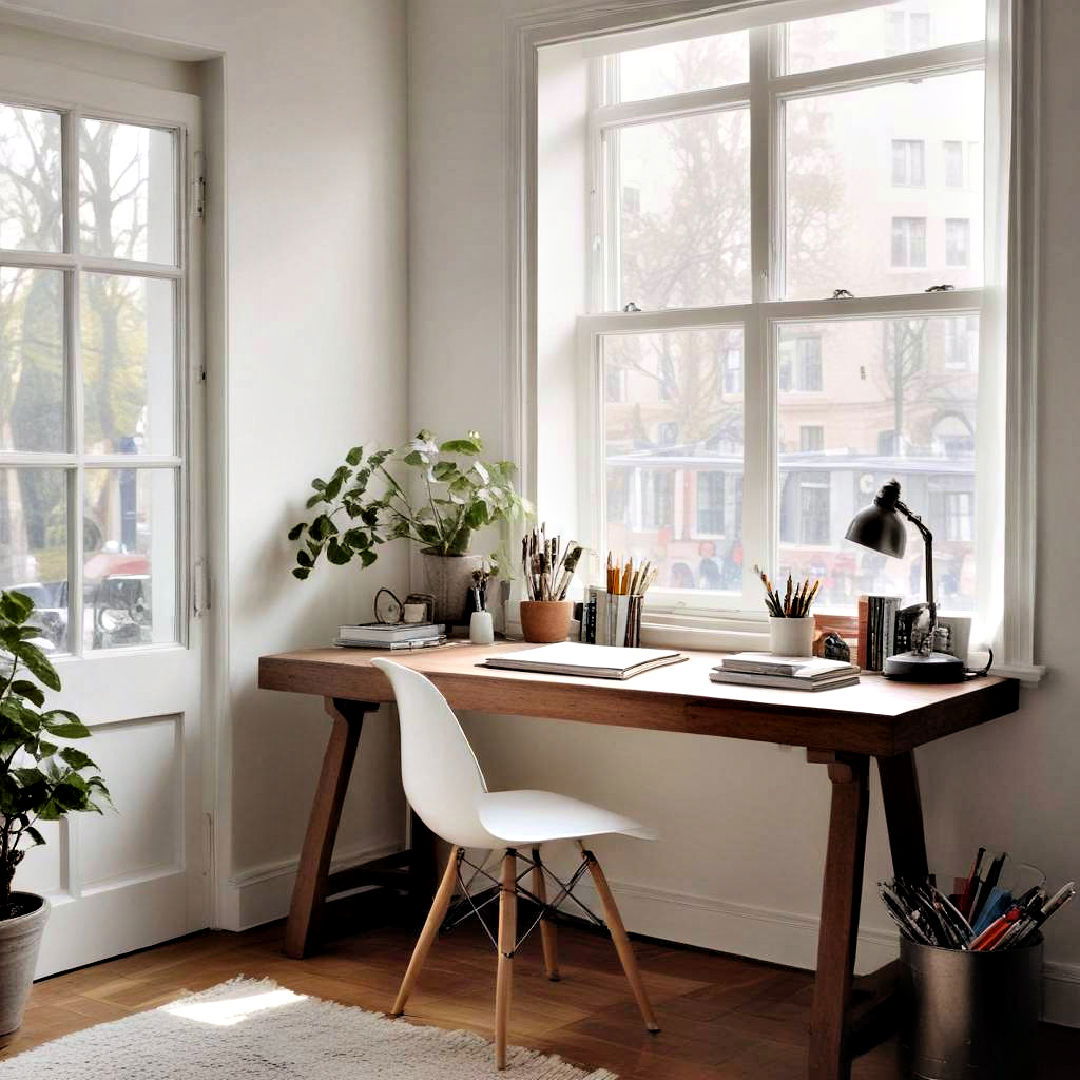 artistic desk in front of a window - 15 Desk in Front of Window Ideas