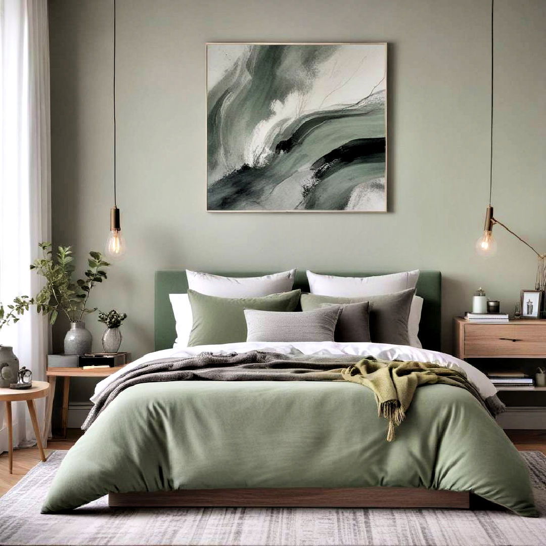 artistic flair sage green and grey bedroom - 25 Sage Green and Grey Bedroom Ideas
