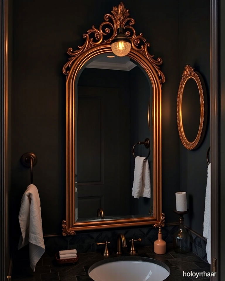 artistic flair with vintage mirrors - 20 Dark Academia Bathroom Ideas