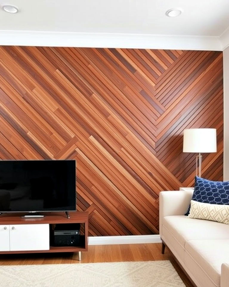 artistic geometric wood slat wall - 40 Wood Slat Accent Wall Ideas