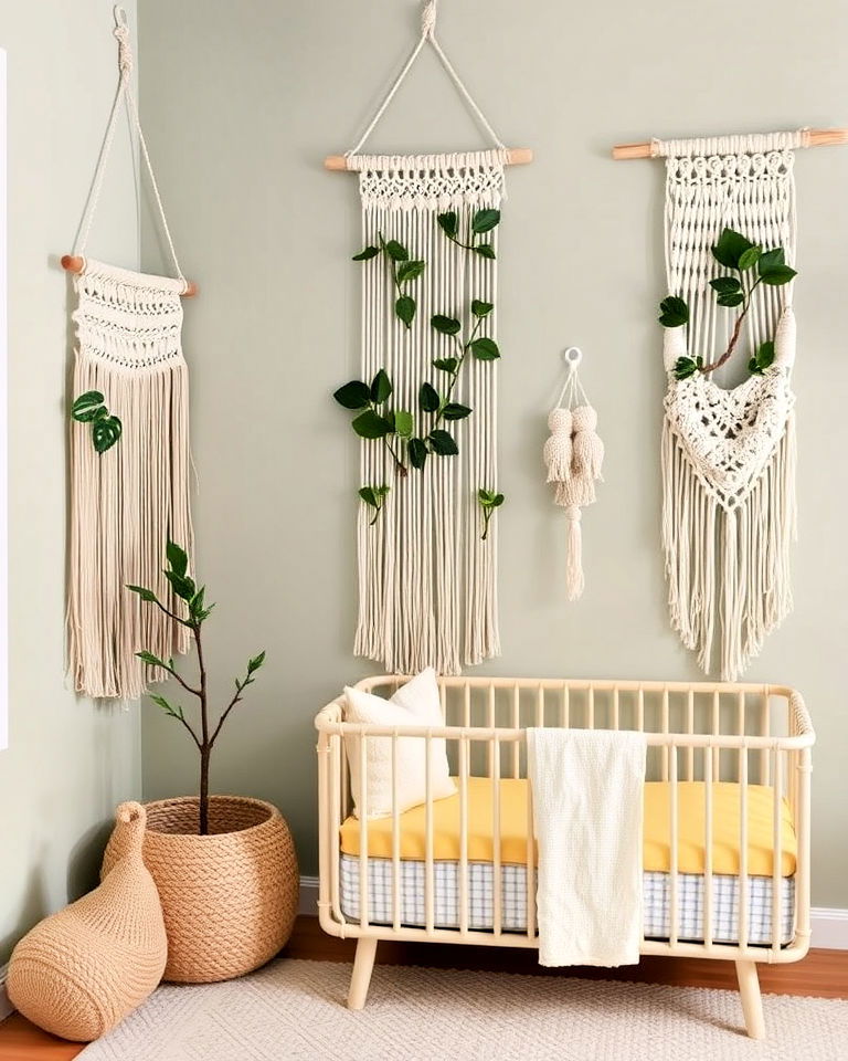 artistic leafy wall hangings - 25 Woodland Nursery Ideas