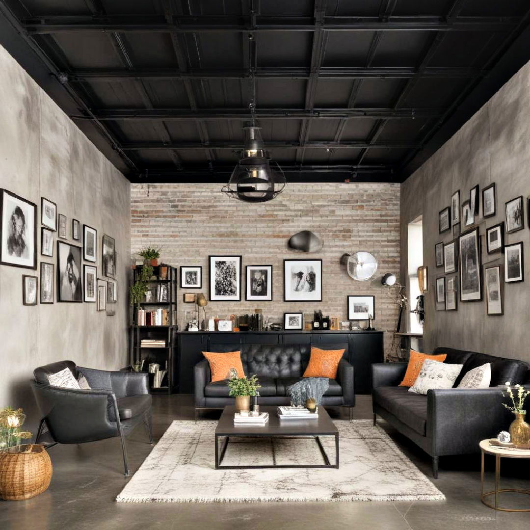 artistic loft space with black ceiling - 25 Black Ceiling Design Ideas