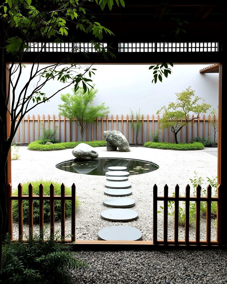 artistic low zen garden fence - 40 Japanese Fence Ideas