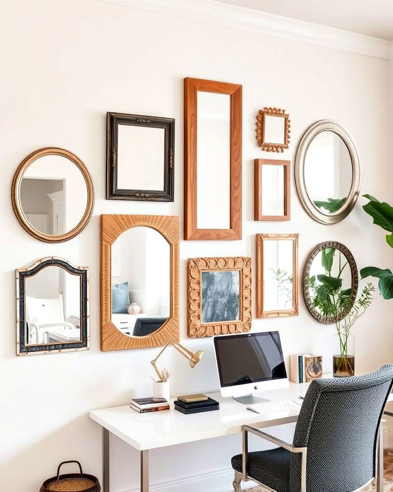 artistic mixed media mirror wall - 30 Mirror Gallery Wall Ideas