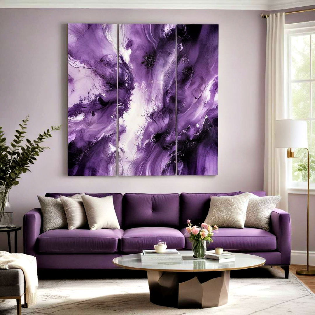 artistic purple themed wall art - 25 Purple Living Room Ideas