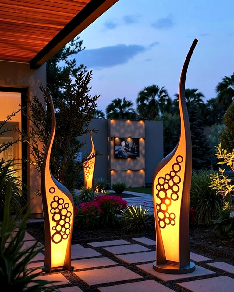 artistic sculptures with built in lighting - 40 Garden Lighting Ideas