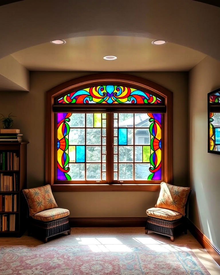 artistic stained glass window - 30 Basement Window Ideas