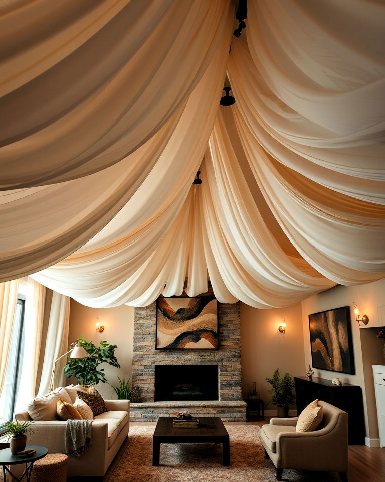 artistic suspended fabric panels - 25 Exposed Basement Ceiling Ideas