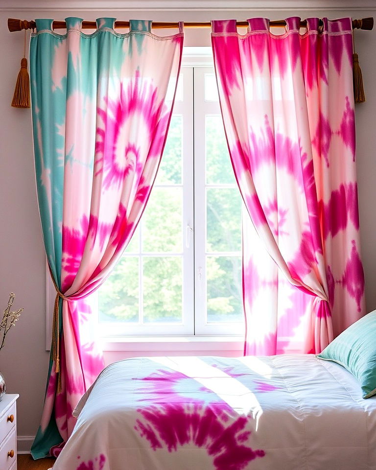 artistic tie dye curtains - 25 Hippie Bedroom Ideas
