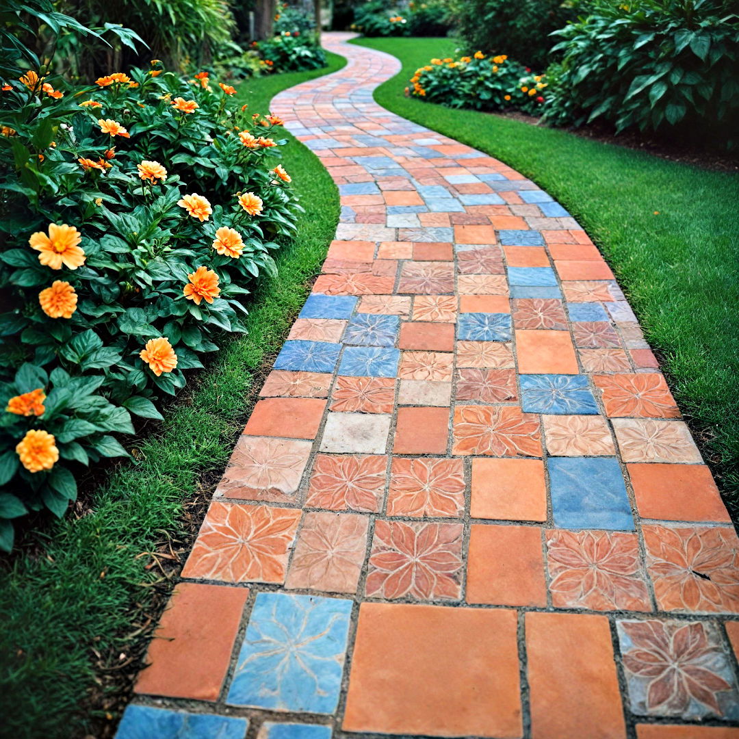 artistic tile pathway - 40 Backyard Walkway Ideas