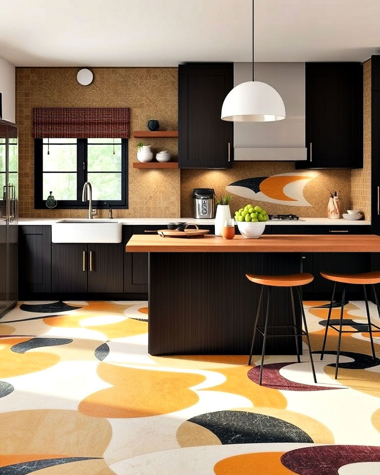 artistic vibe abstract design linoleum flooring - 20 Linoleum Kitchen Flooring Ideas