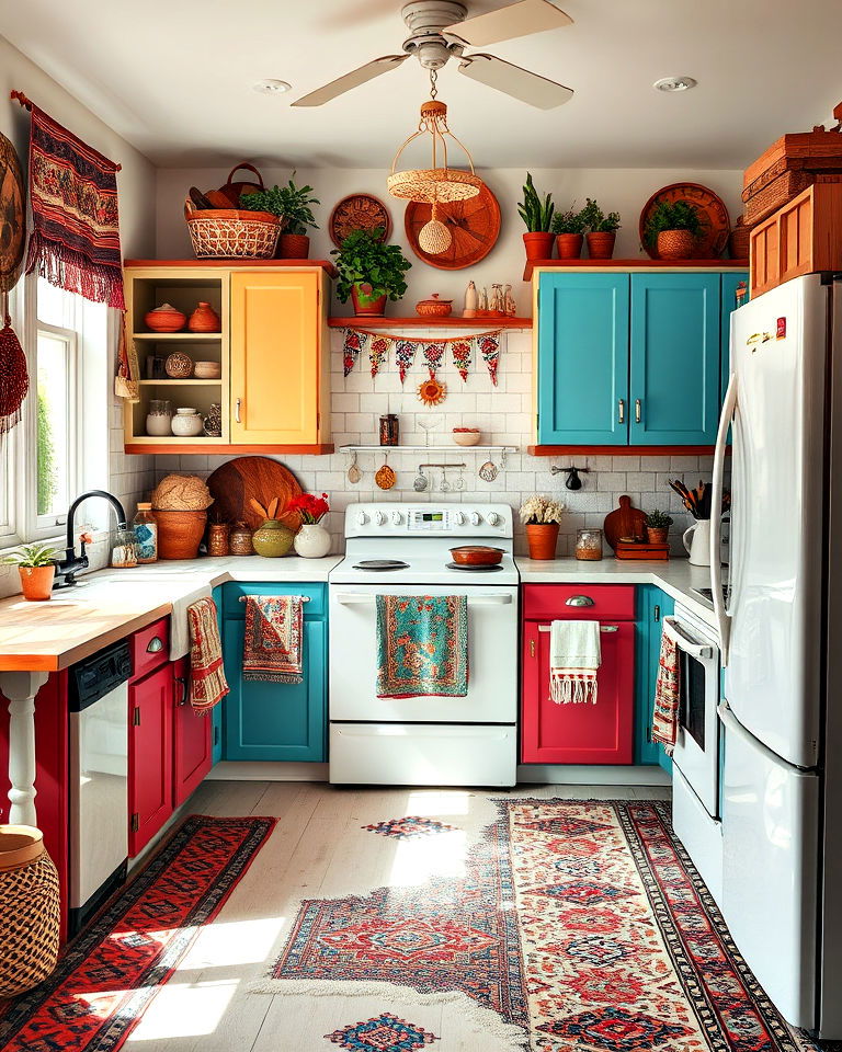 artistic vibe bohemian chic kitchen with white appliances - 40 Kitchen With White Appliances Ideas