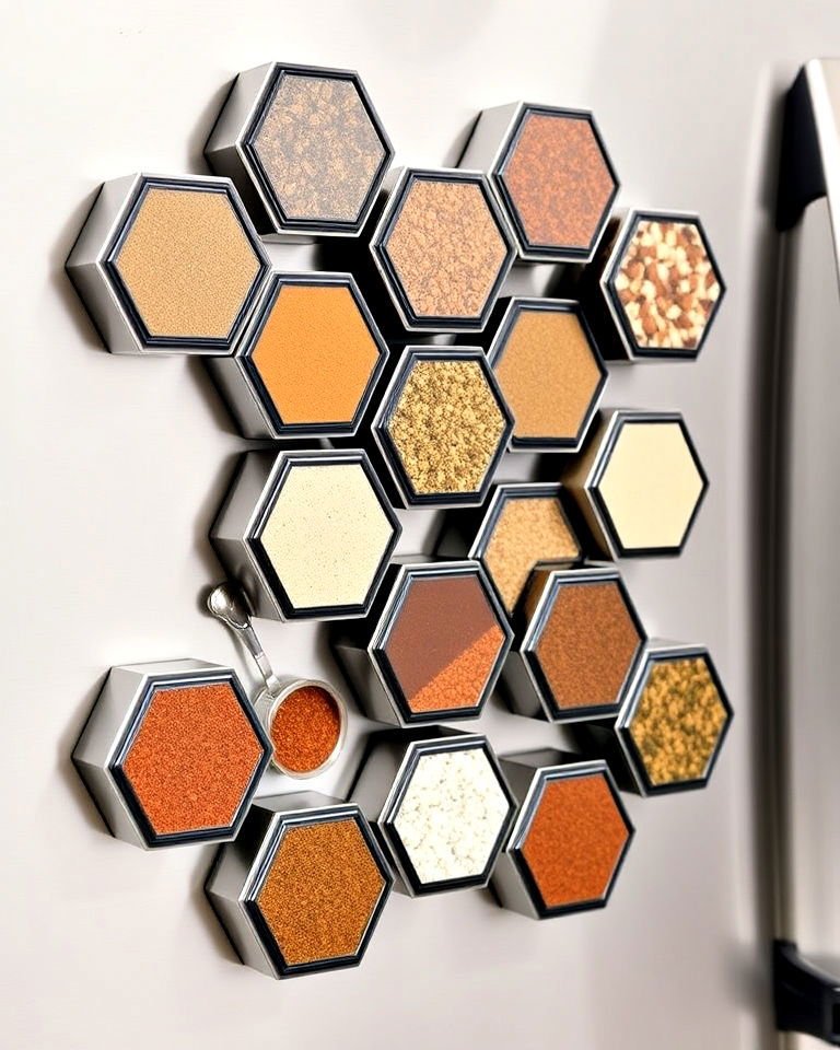 artistic vibe hexagonal magnetic spice jars - 40 Spice Rack Ideas