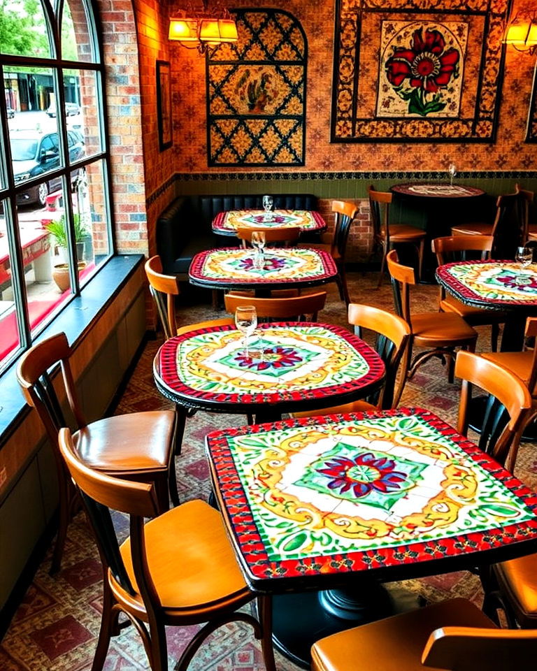 artistic vibe mosaic tabletops - 20 Italian Restaurant Decor Ideas