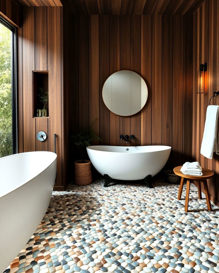 artistic vibe pebble mosaic bathroom floor - 20 Pebble Tile Bathroom Ideas