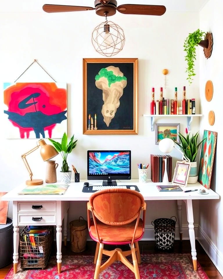 artistic workspace for eclectic home office - 25 Eclectic Home Office Ideas
