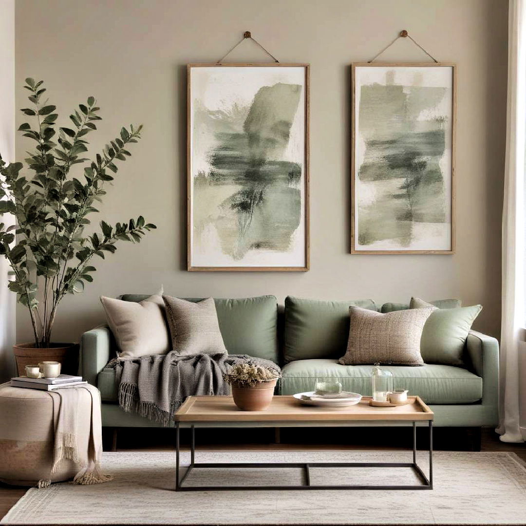 artwork for rustic sage green living room - 25 Rustic Sage Green Living Room Ideas