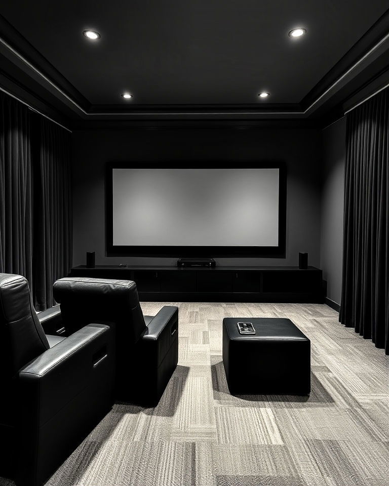 ash gray and black home theater paint color - 20 Gray Home Theater Paint Color Schemes