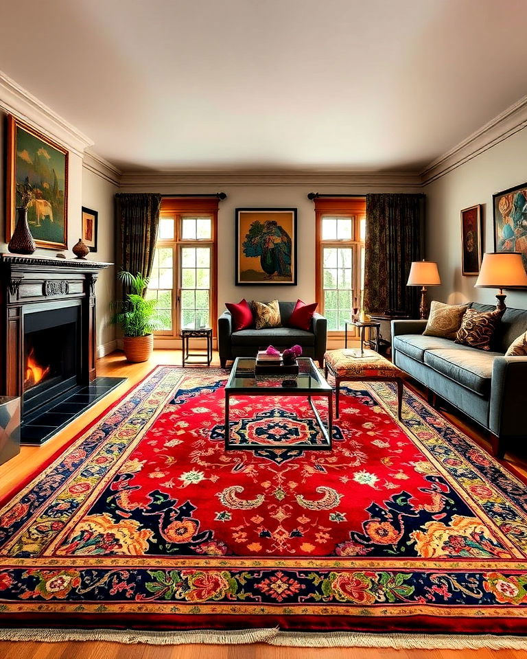 asian living room with oriental rug - 25 Asian Living Room Ideas