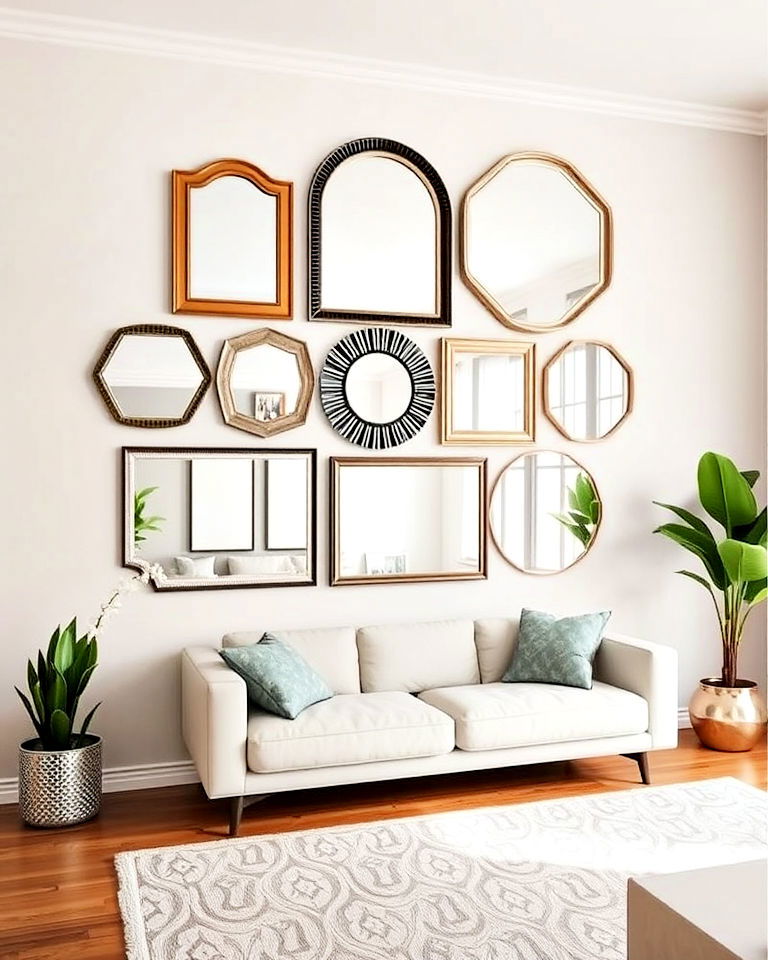 asymmetrical mirror collage wall - 20 Mirror Collage Wall Ideas