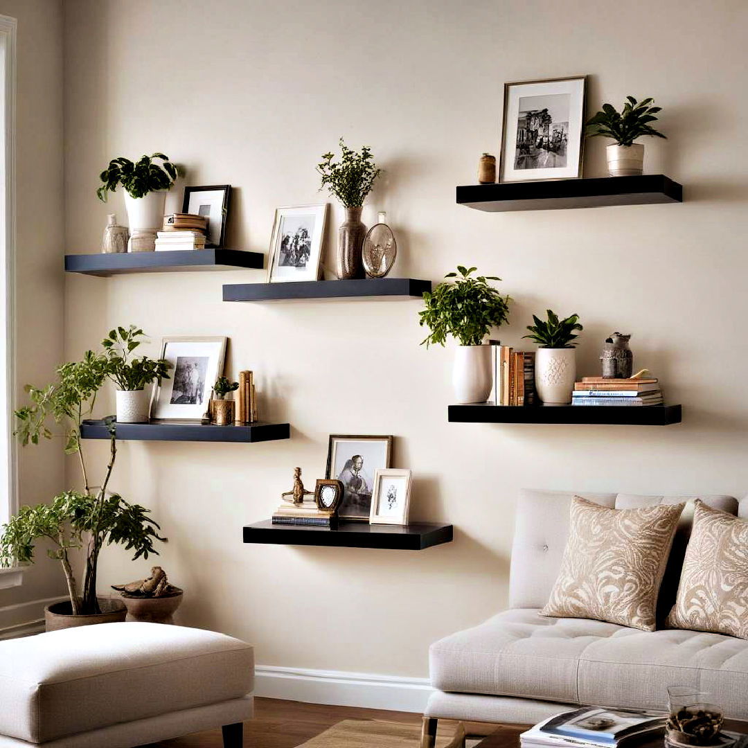 attractive floating shelves - 40 living room decor ideas