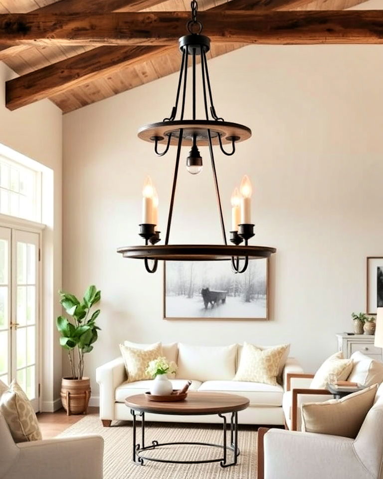 authentic farmhouse chandelier - 30 Living Room Chandelier Ideas