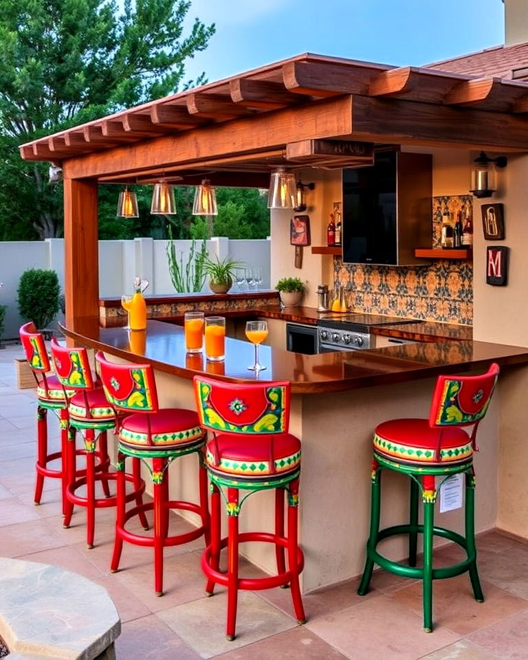 authentic mexican flair with open air bar - 20 Mexican Outdoor Kitchen Ideas