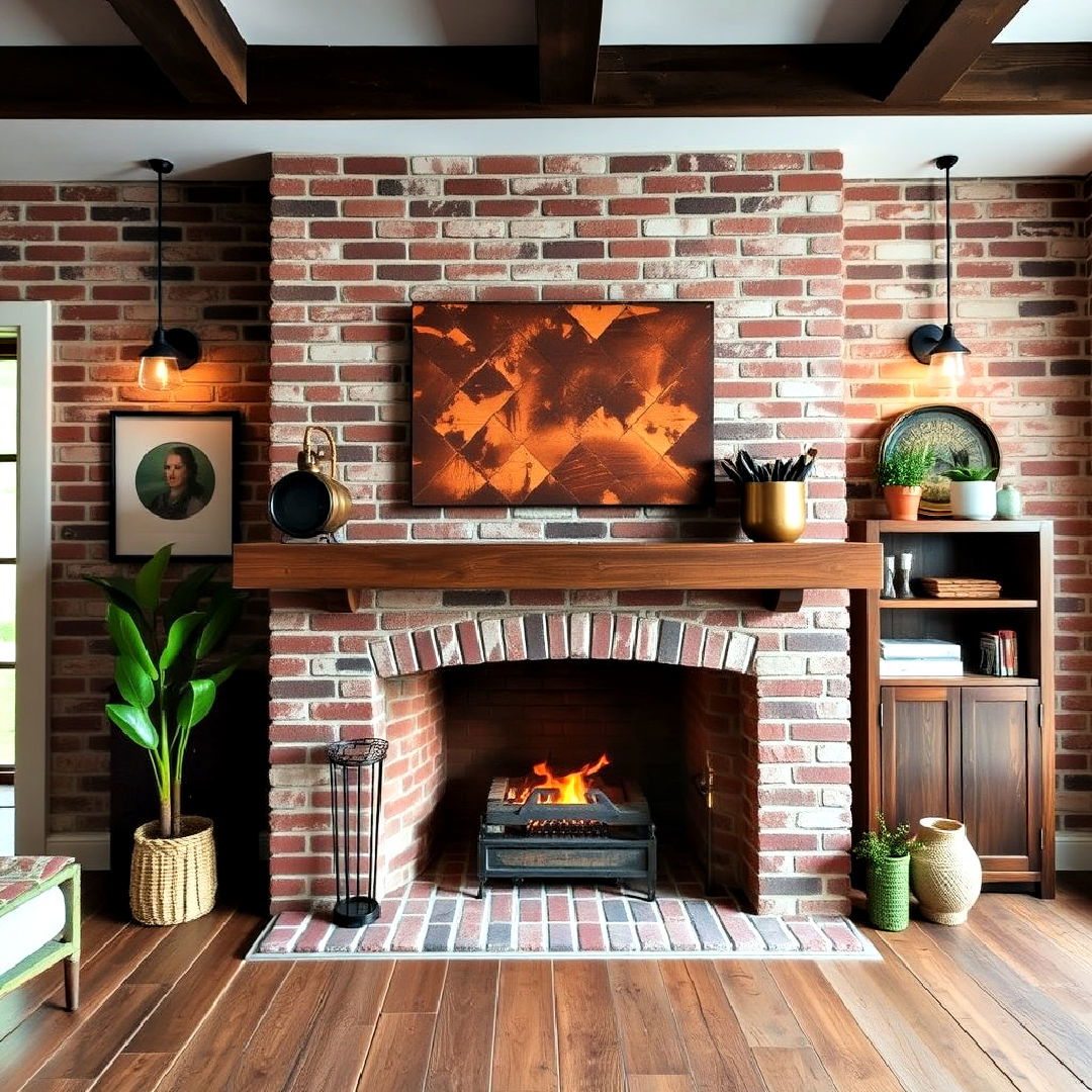 authentic reclaimed brick tiles - 30 Farmhouse Fireplace Tile Ideas